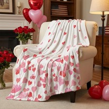 Valentine Pink Floral Love Heart Soft Flannel Throw Blanket 50x60 Inch Bed