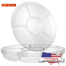 Plasticpro 6 Sectional Round Plastic Serving Tray/Platters Clear Pack of 2