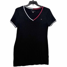 Tommy Hilfiger Women's Essential V-Neck T Shirt Dress Black Short Sleeve Size L
