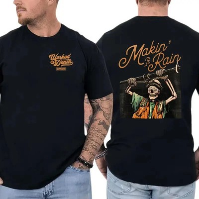 Makin  It Rain Construction Worker Graphic T-Shirt Skeleton Holding