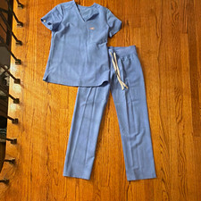FIGS Women  s Blue Solid Scrub Set Top  Pants Size XXS Polyester