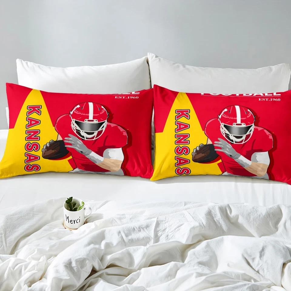 Football Bed Sheets Set Twin Size Kansas Sheet Set American Football Player W... - Image 4 of 4