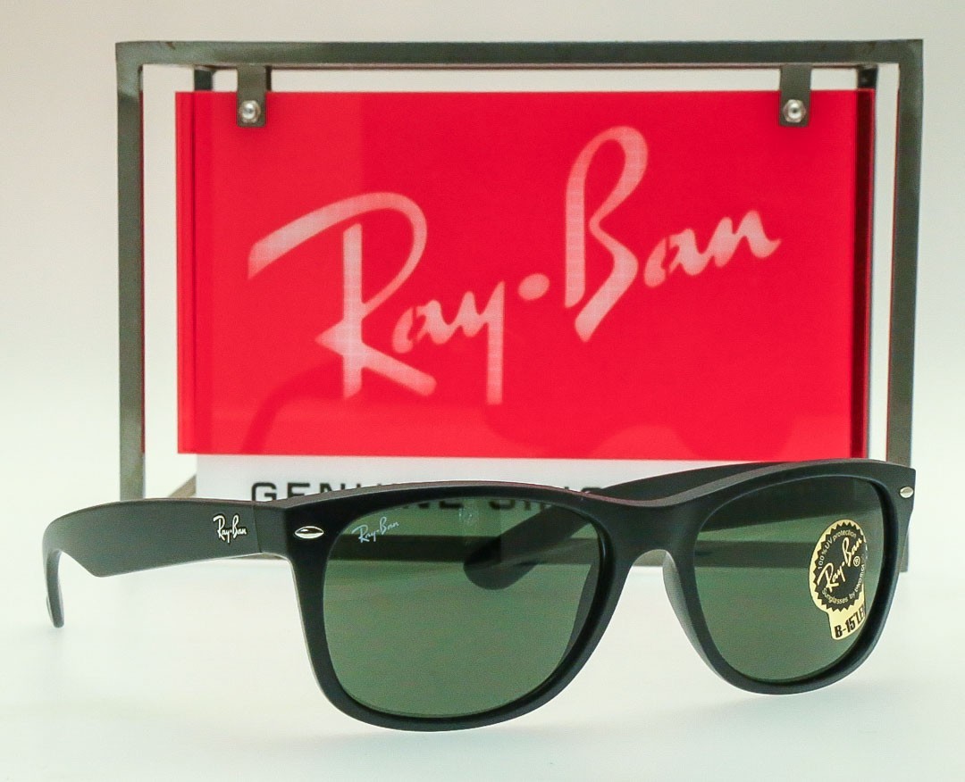 Authentic Ray-Ban RB 2132 622 -58 New Wayfarer Black Rubber-Crystal Green  Lenses