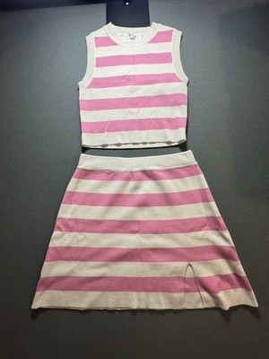Alterd State Women s Top And Bottom Tank Top And Skirt Set White Pink Strips M
