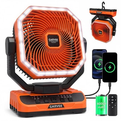 Portable Camping Fan 40000mAh Rechargeable Battery 33ft Remote Timer LED 5 Speed