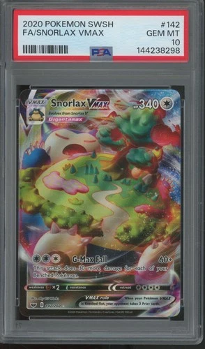 2020 Pokemon SWSH Full Art #142 Snorlax Vmax Gem Mint PSA 10