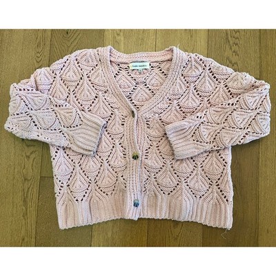 Sweet Republic Pink Chunky Pointelle Knit Button Front Cardigan Sweater Large