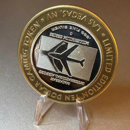 999 Fine Silver Strike $10 McCarran Airport Las Vegas 2000 Casino Token Coin