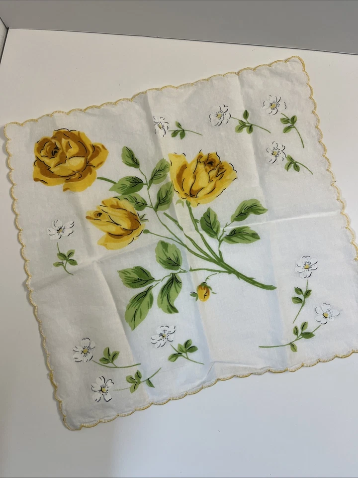 Vintage MCM Hankies Lot of 3 Yelli& Purple Floral Prints on Cotton Handkerchiefs - Image 4 of 4