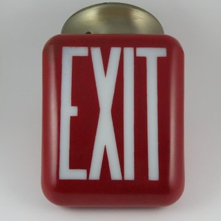 VINTAGE ART DECO GLASS CEILING MOUNT LIGHT SHADE GLOBE WEDGE RED EXIT SIGN