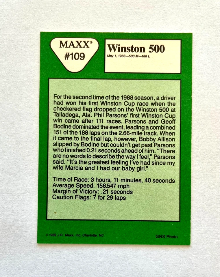 Dale Earnhardt NASCAR 1989 Maxx #109 Winston 500 Autographed Signed - Image 4 of 4