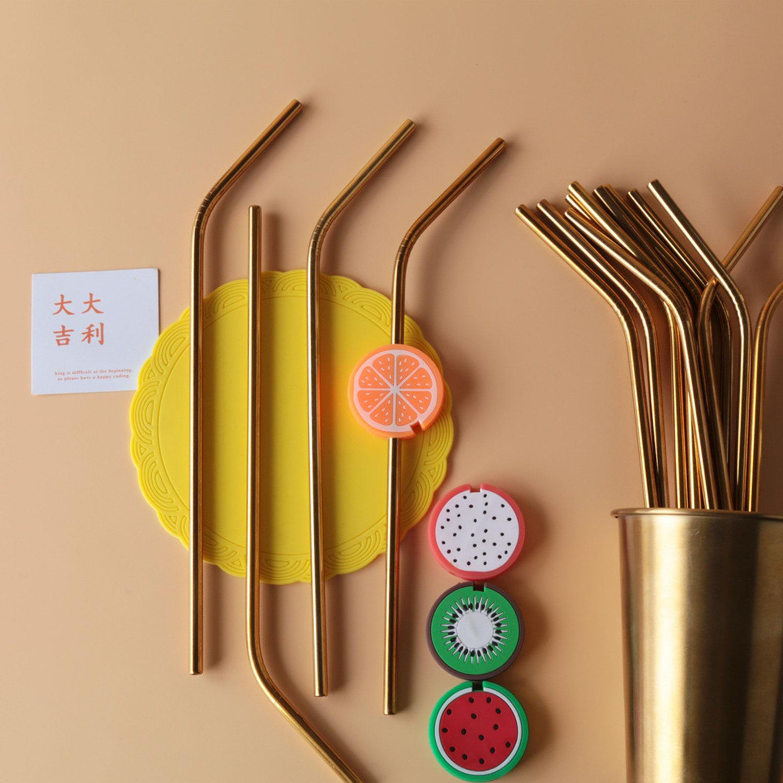 Eco Friendly Reusable Metal Straw With Fruit Clip Pattern Stainless Steel Straw