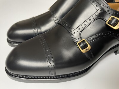 GUCCI Mens Double Monk Strap Loafer Goodyear GG Leather UK 7.5, US 8 $1300