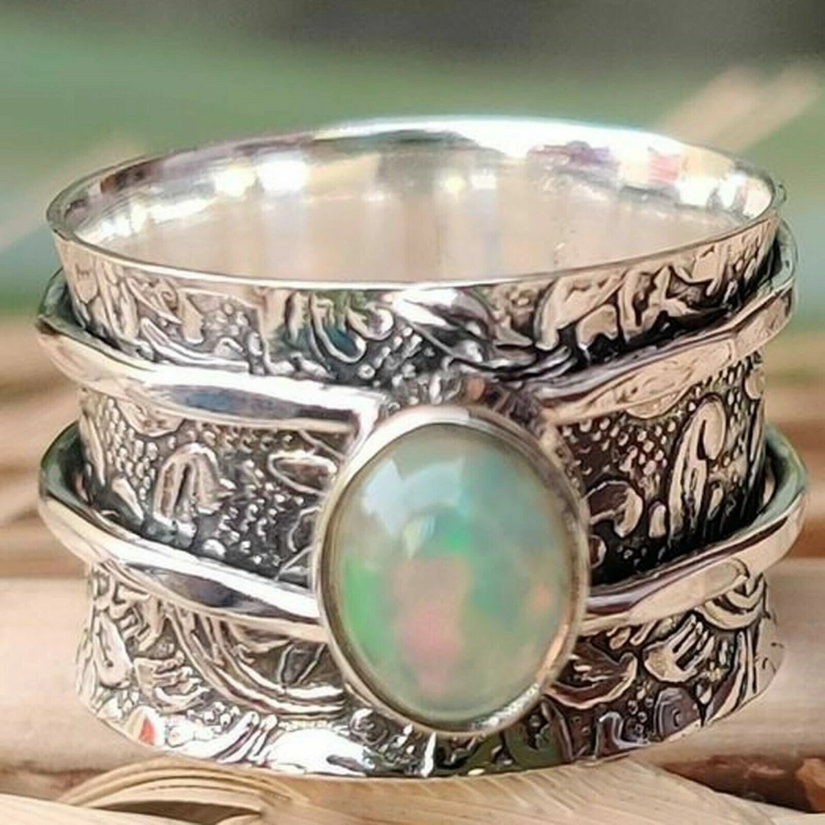 Opal Spinner Ring 925 Sterling Silver Ring Meditation Ring All Size PL 321