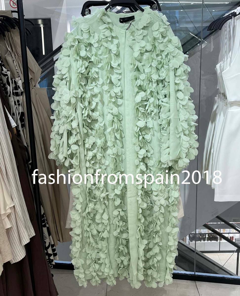 ZARA NEW WOMAN LONG PETAL COAT MINT GREEN S-XL 3920/282/537