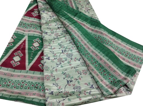 Om Vintage Indian Sari Art Silk Floral Printed Green Craft Saree A11980 - Picture 4 of 12