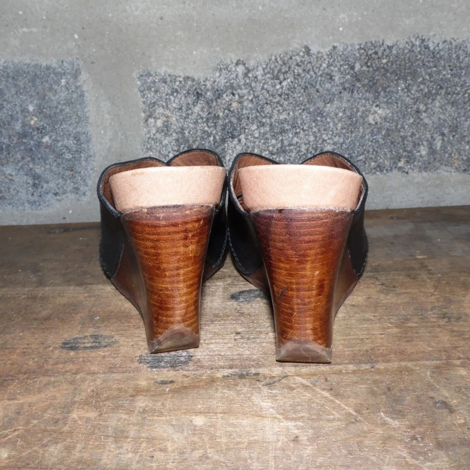 BIVIEL 4 pulgadas cuero negro puntera abierta sandalias cuña Foto 3 de 4