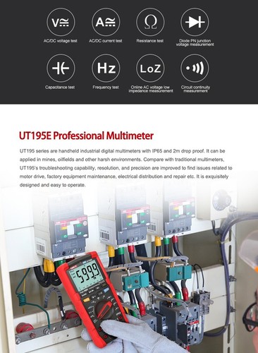 UNI-T UT195E TRMS Digital Industrial Multimeter Analog AC DC LOZ ACV Tester IP65 - Picture 5 of 18