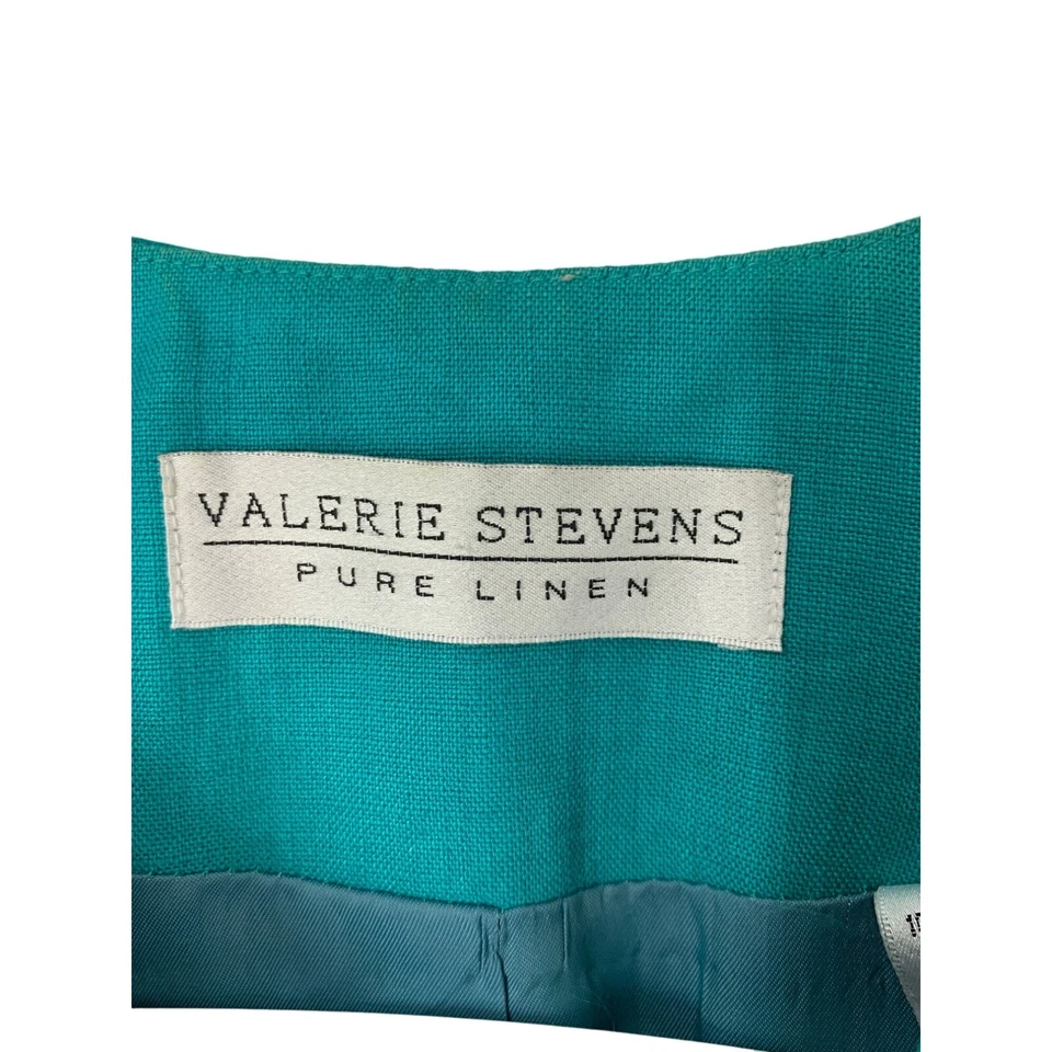 Vintage Valerie Stevens Linen Short Sleeve Blazer Top Blue Aqua Size S 4/6 5186 Foto 2 de 4