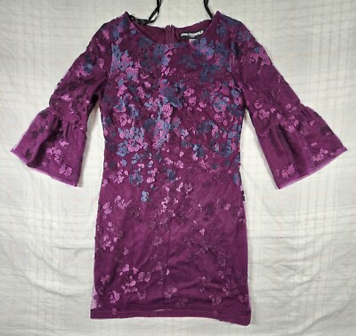 Karl Lagerfeld Paris Shift Dress Floral Lace Overlay Tulip Sleeves Purple 4  | eBay