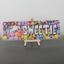 Sweets Design and White Writing Horse Name Plate Tags4Nags stable sign/nameplate