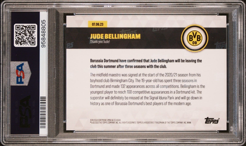2023 Jude Bellingham Topps Now Thank you Jude Borussia Dortmund fioletowy /99 PSA 8 - Zdjęcie 2 z 2