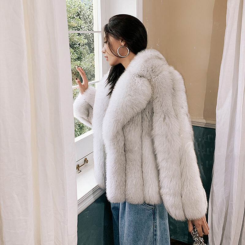 Dark Grey Style Grey Faux Fur Coats Trendy Women Natural Fox Fur