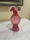 Rare Fenton Cranberry Ruby Red Snow Crest Swirl 9 1/2" Vase No 3159