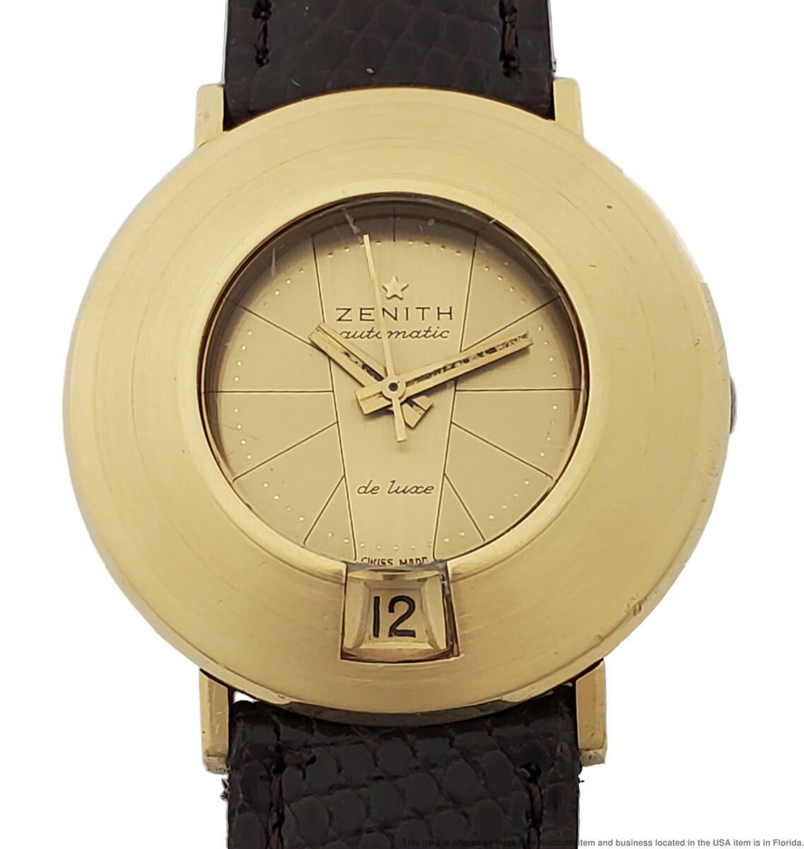 Zenith 18k Gold Automatic De Luxe Mens Vintage Wrist Watch Zenith 18k Gold Automatic De Luxe Mens Vintage Wrist Watch