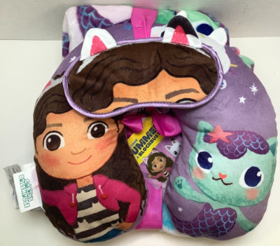 Gabby's Dollhouse Travel Set 50'' x 40'' Throw, Eye Mask, Neck Pillow, 3 Piece Set
