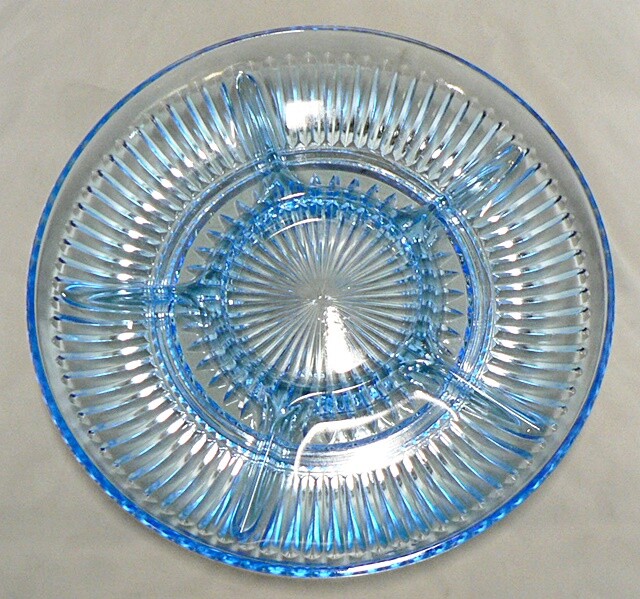 VINTAGE BLUE 5 SECTION VEGETABLE GLASS TRAY eBay