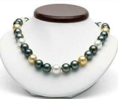 Genuine AAAA 10-11mm Natural round South Sea Multicolor Pearl Necklace 14K 18''