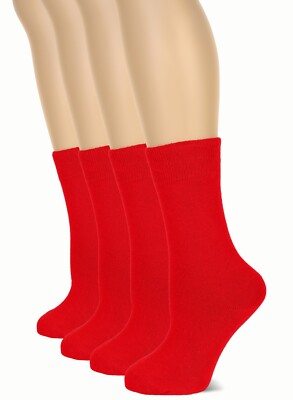 Women Cotton Crew Socks, Plain Color, Regular Soft Casual, 4 Pairs by Hugh Ugoli