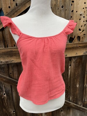 NWT Drew Coral Cotton Gauze Ruffle Tank Top Size Extra Small $134