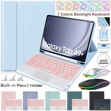 For Samsung Galaxy Tab A9+ A8 S9 FE S8 S7 Backlit w/Touchpad Keyboard Case Mouse