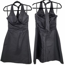 Vintage 80's Bill Levkoff Halter Dress XS Black Neck Tie Back Tea Length A-line