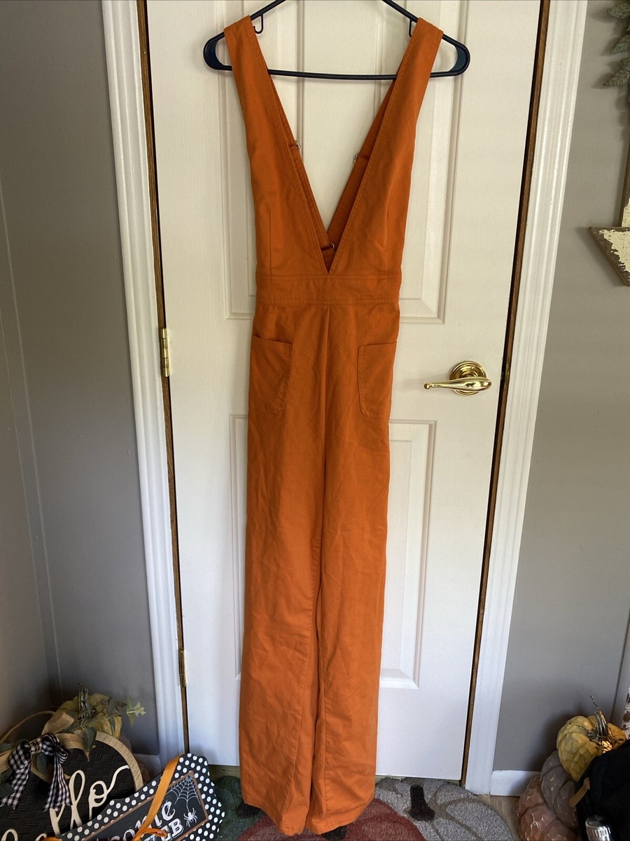 Sincerely Jules Orange Wide Leg Jumpsuit Romper Bibbed