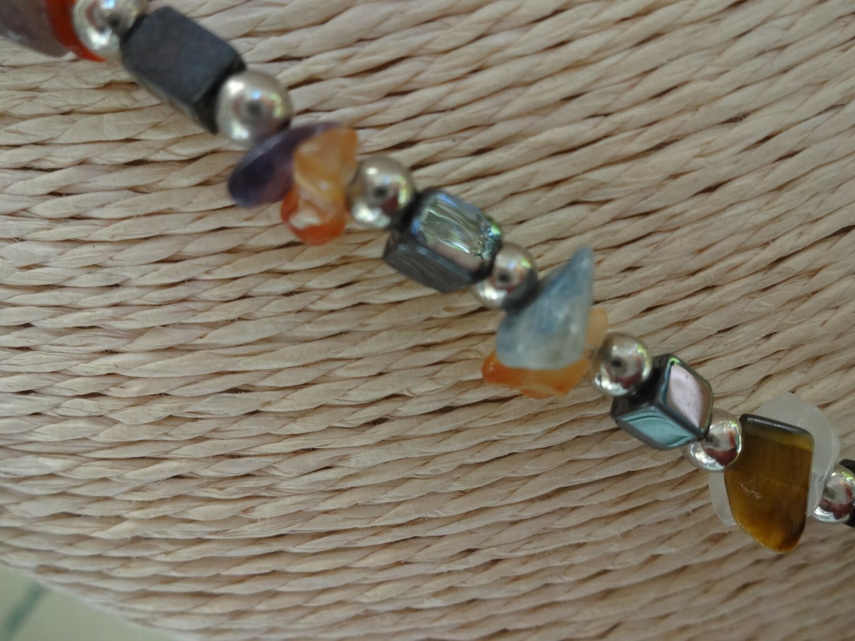 Collier Vintage Tour De Cou En Pierres Naturelles - Hématite, Cornaline, Quartz, Agate - Longueur 48 Cm