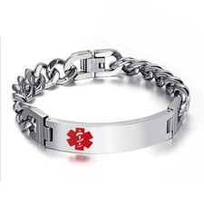 Chic Stainless Steel Chain  Alert ID Watch Band Hand Bracelet