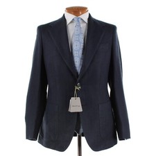 Sartorio Kiton NWT Linen Blend Sport Coat Size 48R 38R US In Blue Herringbone