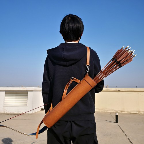 Archery Arrows Quiver Leather Back Holder Shoudler Bow BagTraditional Hunting - Picture 5 of 16