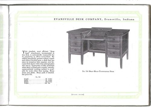 EVSNSVILLE DESK COMPANY 1928 OFFICE AND DESKS CATALOG WITH PRICE SHEET INSERT - Picture 4 of 6