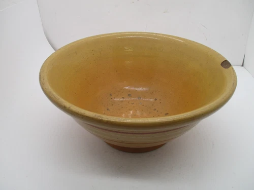Vintage Striped Yellow Ware Pottery Mixing Bowl .. One Chip