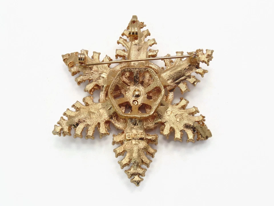 LISNER VINTAGE STAR SNOWFLAKE RHINESTONE BROOCH PIN WOW - Image 4 of 4
