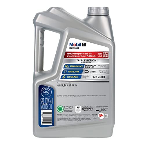 Mobil 1 High Mileage Full Synthetic Motor Oil 10W-40, 5 Quart, Gray - Picture 2 of 8