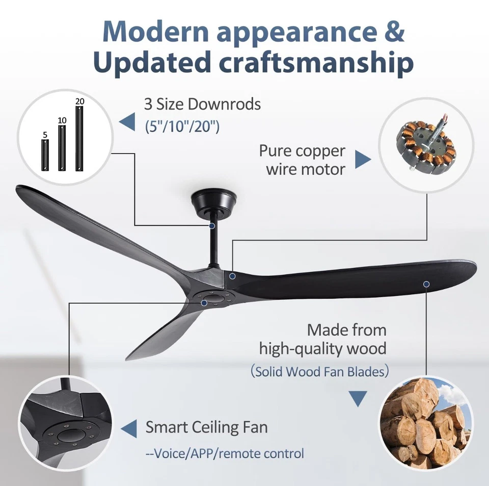  70 Inch Wood Ceiling Fan, Alexa/APP/Remote Control - Image 4 of 4