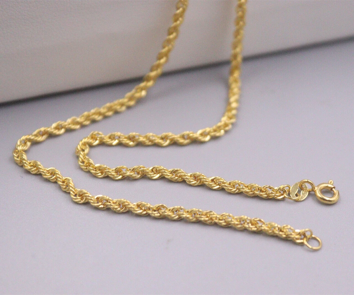 Pure Au750 18K Yellow Gold Chain Men Women 2.8mm Rope Link Necklace 4g  20inch