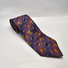John W Nordstrom Silk Tie Made in Italy Purple Gold Geometric Pattern -SEE PICS