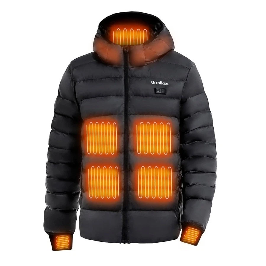 Ornnikko Mens Heated Puffer Jacket Black 12V Electric Winter Coat Hooded NEW
Opens in a new window o