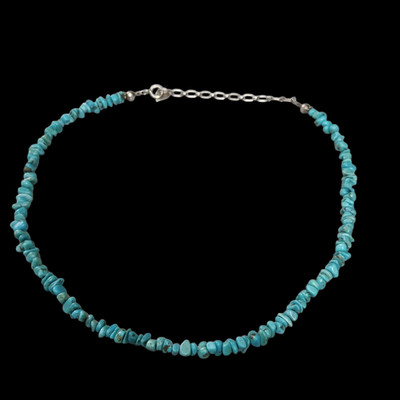 Sterling Silber 925 Türkis Chip Perlen Halskette 16'' verstellbar Boho 14,3 g